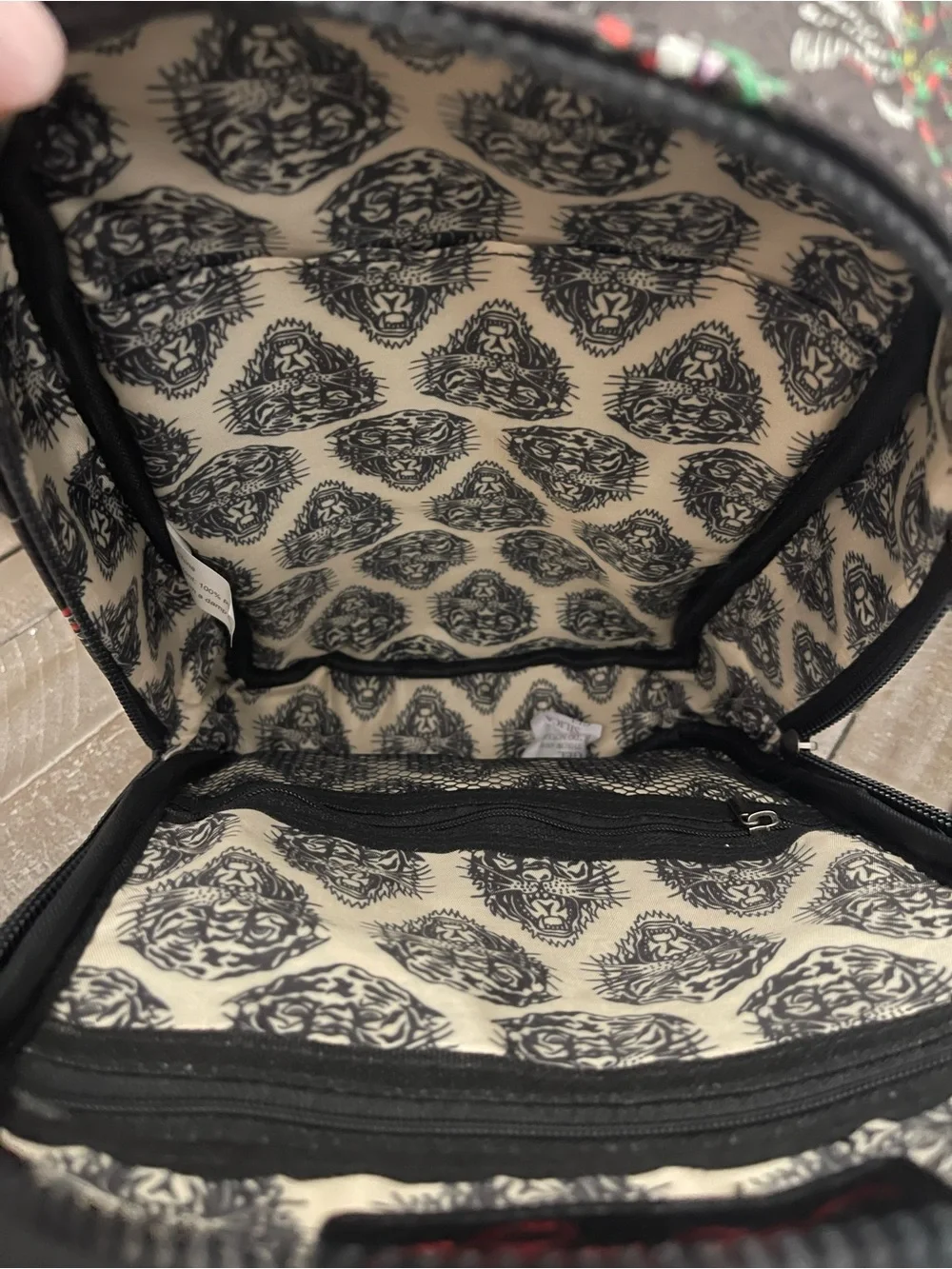 Ed Hardy Black Mini Sling Bag with Multicolor Tattoo Motifs
